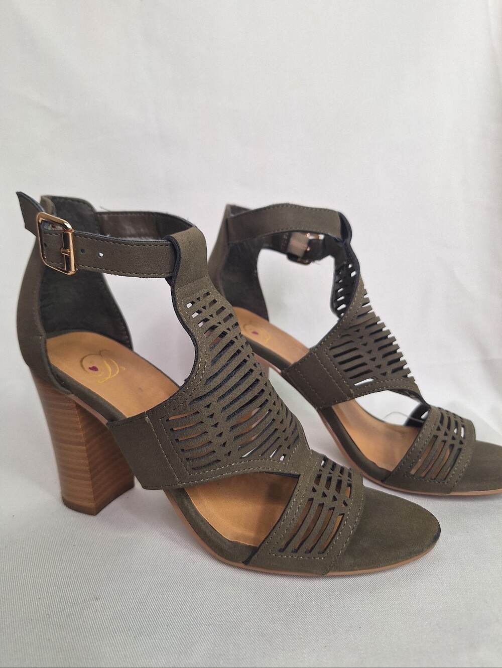 aerie Olive Green Cutout Block Heel Sandals